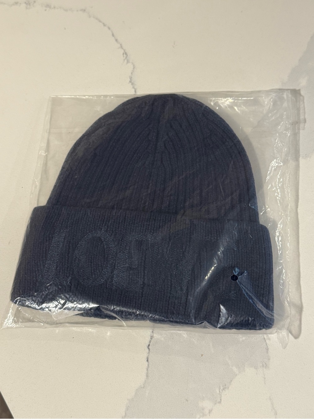 Loewe Navy Ribbed Knit Beanie with Embroidered Logo - Picture 5 of 6